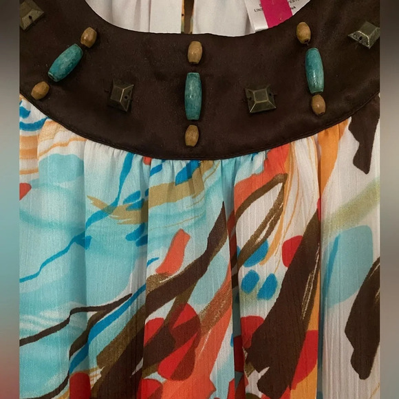 HEART SOUL Women's Small Multi-Watercolor Splash Beaded Collar Bubble Hem Dress - Picture 3 of 9